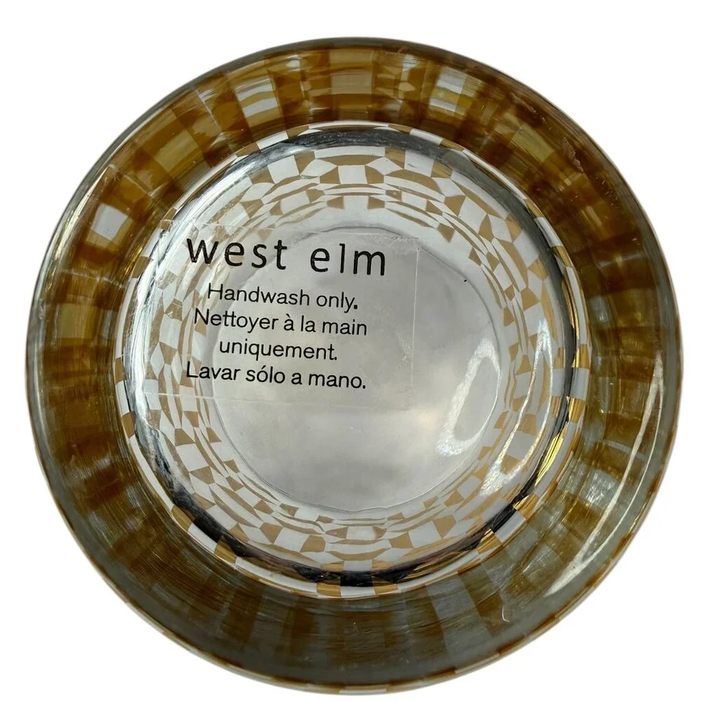 WEST ELM Whiskey Glass Rocks Gold Geometric Pattern. Retro 1960s